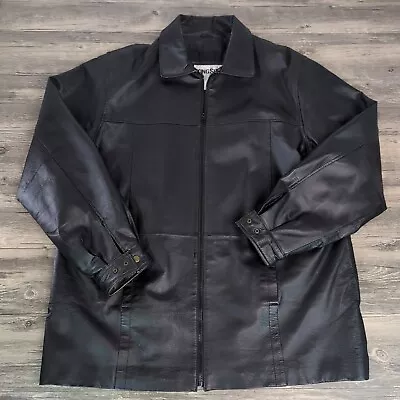 Vintage King Size 100% Leather Black Jacket Adult Size XL Long Mid-Length Mens • $43.95