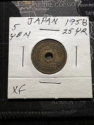 Old 1958 Japanese Brass Coin With Hole 5 Yen 33rd Year Emperor Showa Reign • $4