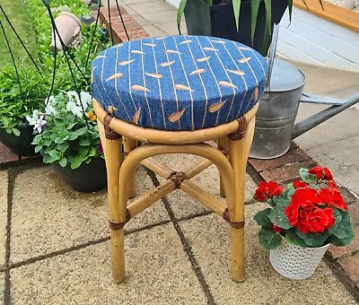 £12.95 • Buy Vintage Retro Cane Bamboo Bar Stool/seat Cloth Covered Padded Seat Top.
