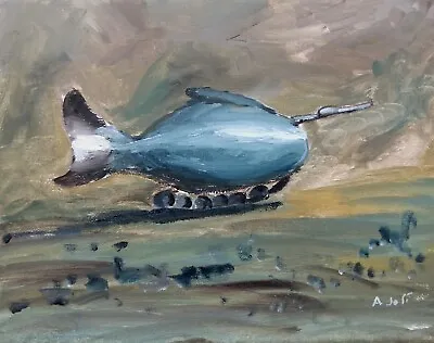 Surrealist Oil Painting Fish Tank Military Militaria Landscape Art By A. Joli • $120