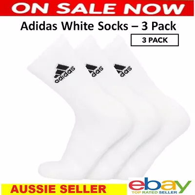 3x Adidas Socks Mens White Sports Gym Work Sock Tennis Workout Exercise Sleep • $24.50