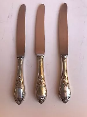 Series Of 3 Table Knives In Silver Metal Rocaille Decoration Brand Rostfrei • $45.16