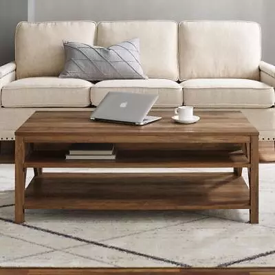 Welwick Designs Coffee Table 48  Large Rectangle Wood With Shelf Rustic Oak • $241.33