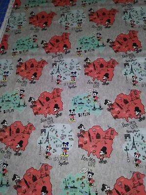 Mickey Minnie Map Digital Cotton Quilt Fabric~Berlin Paris London~OOP~Disney~BTY • $8.99