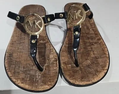 Michael Kors Shoes Womens 6 MK Charm Black Jelly Flip Flop Cork Insole Sandals  • $8