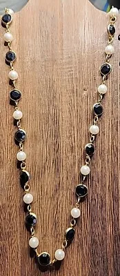 Black And Faux Pearl Necklace Vintage • $12.32