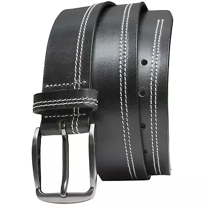 Millennial Black Leather Belt (Stitched) By Nickel Zero® | Nickel Free Buckle • $29.95