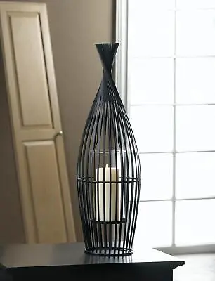 Modern Art Black Metal Wire Branch Basket Vase Bird Cage Pillar Candle Holder • $56.40