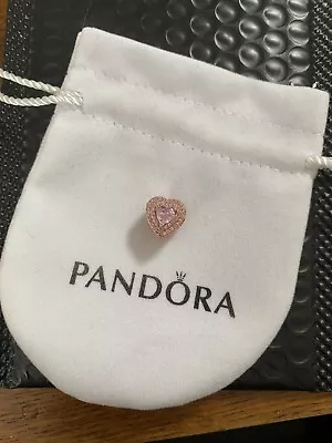 925 Silver Rose Gold Pandora Love Heart Charm White And Pink Stone Spark • £36.99