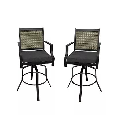 Set Of 2 Cast Aluminum Patio Chair Outdoor Swivel Bar Stools With Cushions • $452.39