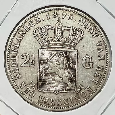 1870 Netherlands  Silver 2 1/2 Gulden Crown • $74.99
