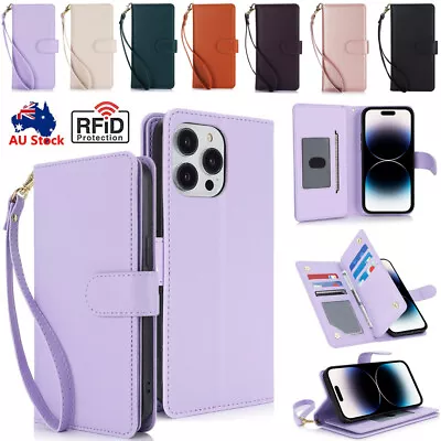 For IPhone 15 14 13 12 11 Pro Max XR 8 Plus Leather RFID Wallet Case Flip Cover • $16.69