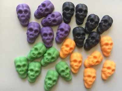 Edible Sugarpaste Halloween Cake Topper - Skulls X 24 Purple/orange/green/black • £4.99