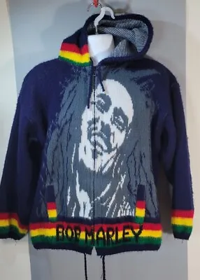 Bob Marley Tejidos Ruminahui Alpaca Wool Hoodie Mens M Rasta Sweater Jacket • $60