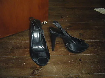 Ladies Black Satin High Heeled Shoes • £11.99