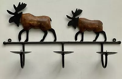 Rustic Metal & Wood MOOSE Wall Sconce Candle Holder Lodge Cabin Decor • $49.95