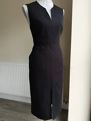 Next Smart Black Split Neck Below Knee Lined Dress Bodycon Shift  Office Size 14 • £16.99