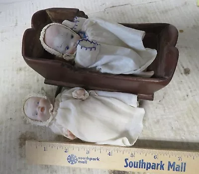 2 Vintage Shackman Porcelain Bisque Baby Dolls & Cradle~taiwan • $15.96