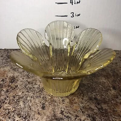 Beautiful Vintage Viking Glass Yellow Flower Candle Votive Holder • $25