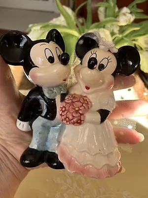 Mickey And Minnie Mouse Disney Bride Groom Wedding Cake Topper Figurine Ceramic • $25