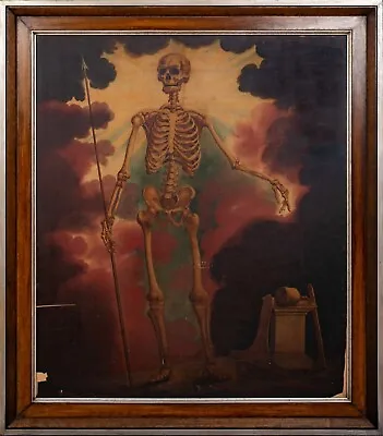 Large 18th Century Memento Mori Allegory Portrait Of Skeleton Warrior As Death • £3675