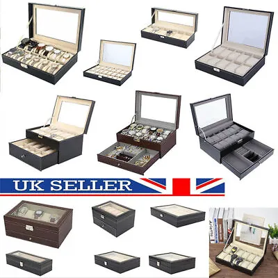 £22.97 • Buy Mens 6-24 Grids PU Leather Watch Display Case Collection Storage Holder Box Gift
