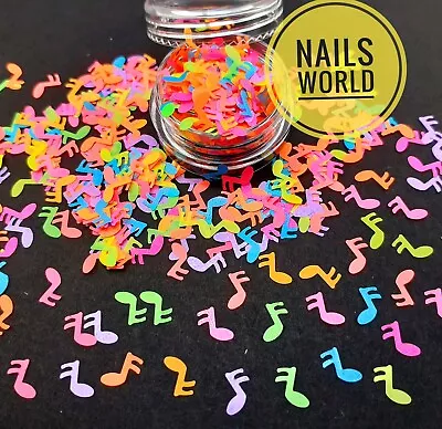 Single Musical Note Neon Nail Art Glitter Decoration Summer Holiday Manicure UK • $3.72