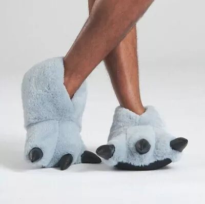 Loungeable Mens Grey Monster Claw Faux Fur 3D Novelty Slippers • £22.95