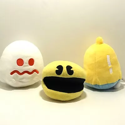 Pac Man 6” Plush Namco White Ghost Pac-Man & Bell Stuffed Toys 3 Piece Lot • $19.99