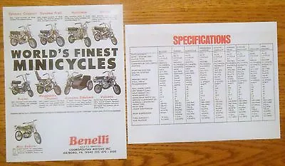 Benelli Minicycles Lineup Sales/specs Ad Brochure Vintage Mini Bike • $24.87