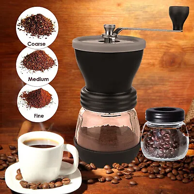 Manual Coffee Bean Grinder HandHeld Spice Mill Coarseness Maker Adjustable+2 Jar • £10.92