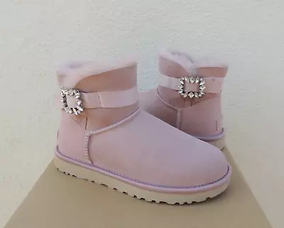 Ugg Pink Mini Side Brooch Bling Suede/ Sheepskin Boots Women Us 7/ Eur 38 ~nib • $124.95