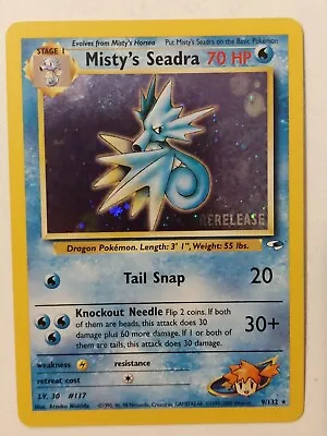 Misty's Seadra #9 Prerelease Promo Rare Gym Heroes Pokemon Card NM VINTAGE B412 • $14.99