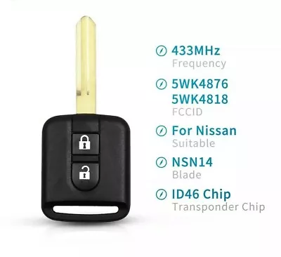 Fits Nissan Elgrand X-TRAIL Qashqai 433Mhz 5WK4 876/818 Remote Car Key • $72.99