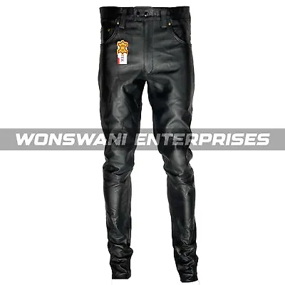 Mens Genuine Cowhide Leather Biker Pants Biker Pants Lederhosen Trouser Cuir • $105.61