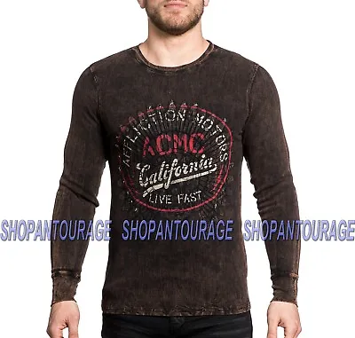 £55.57 • Buy Affliction Screamin Eagle A19417 New Men`s ACMC Brown Fashion Graphic Thermal