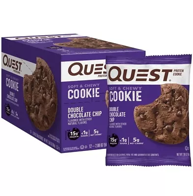 Double Chocolate Chip Flavored Quest Protein Cookies 15g Protein 12 Ct • £19.27