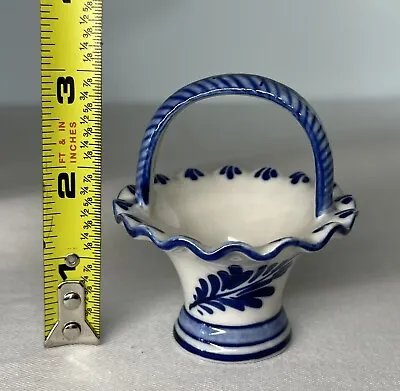 Delft Blue Handpainted Mini Porcelain Basket W/ Windmill 3” Ring Holder • $11.99