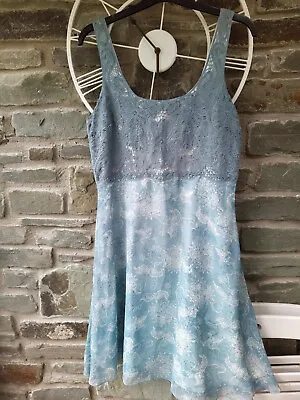 £45.99 • Buy Nougat Silk Dress- Size 4 (16/18) - Duck Egg Floral Print, Crochet Detail 