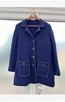 RARE Vintage 60’s 70’s Blue Knit Cardigan Jacket Button Front Size Medium • £34.99