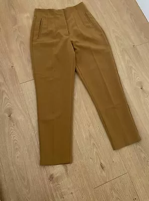 ZARA Dark Tan High Waist Smart Casual Tailored Trousers Ankle Grazers Size M • £13.99