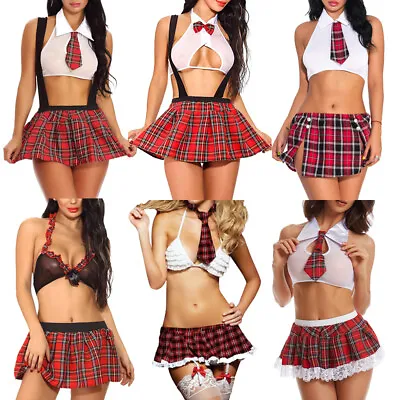 US Women School Girl Outfit Lingerie Set Sexy Cosplay Costumes Plaid Mini Skirt • $11.99