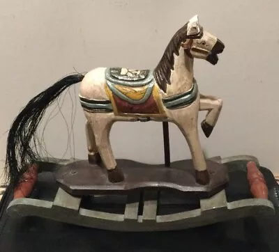 Wooden Toy Rocking Horse Hand Carved & Painted Carousel Like Vintage MCM 7.5”H • $29.99