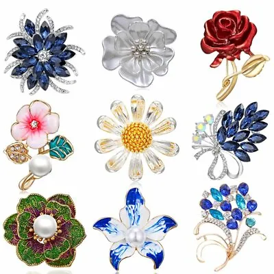 Fashion Flower Floral Rhinestone Lapel Brooch Pin Jewelry Women Men Accessories • £3.95