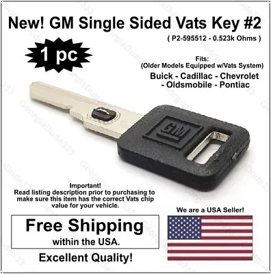New! GM Genuine OEM Single Sided Uncut Ignition Vats Logo Key Blank W/ Chip # 02 • $18.95