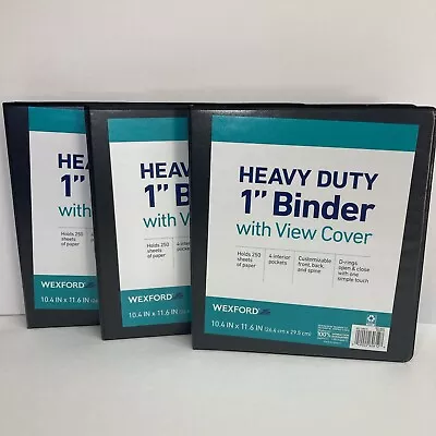 Wexford Heavy Duty View Binder 1 Inches D Ring.  Black 3 Lot  Office Supplies • $18.99