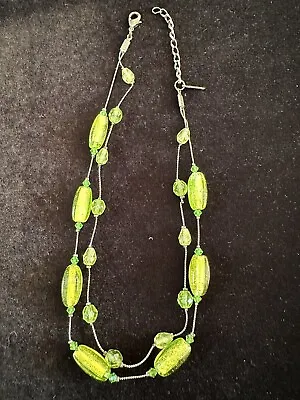 DABBY REID Light Green Chrystal/Beaded 2 Strand Necklace Vintage • $16.99