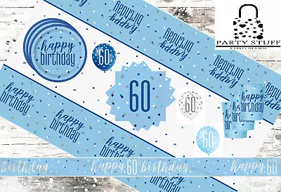 Blue Silver 60th Birthday Party Supplies Tableware & Decorations Glitz Age 60 • £3.49