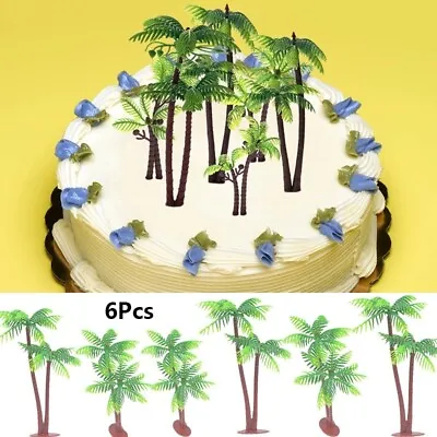 6x Palm Tree Cake Decorations Cupcake Topper Decor Coconuts Trees Plastic Safety • $11.06