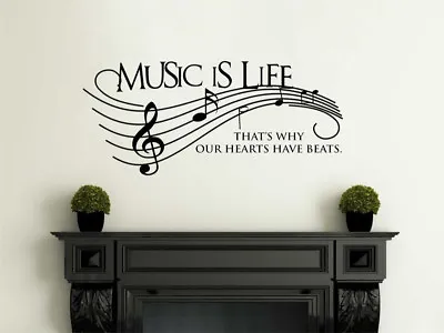 Music Is Life Wall Art Quote PVC Modern Transfer Wall Art Sticker Home Decor • £20.95